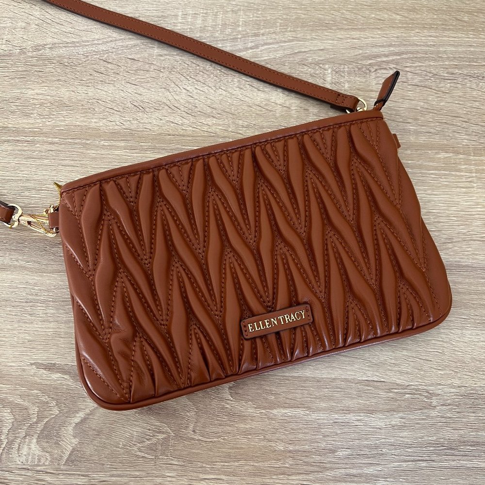 Ellen Tracy - The Chevron Quilted Collection Wallet Cross Body - Cognac